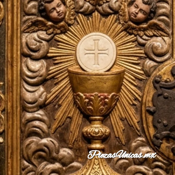 Detalle del relieve de la Eucaristía en la puerta del sagrario colonial