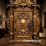 Sagrario colonial novohispano barroco del siglo XVII tallado en madera