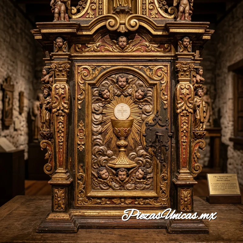 Sagrario colonial novohispano barroco del siglo XVII tallado en madera